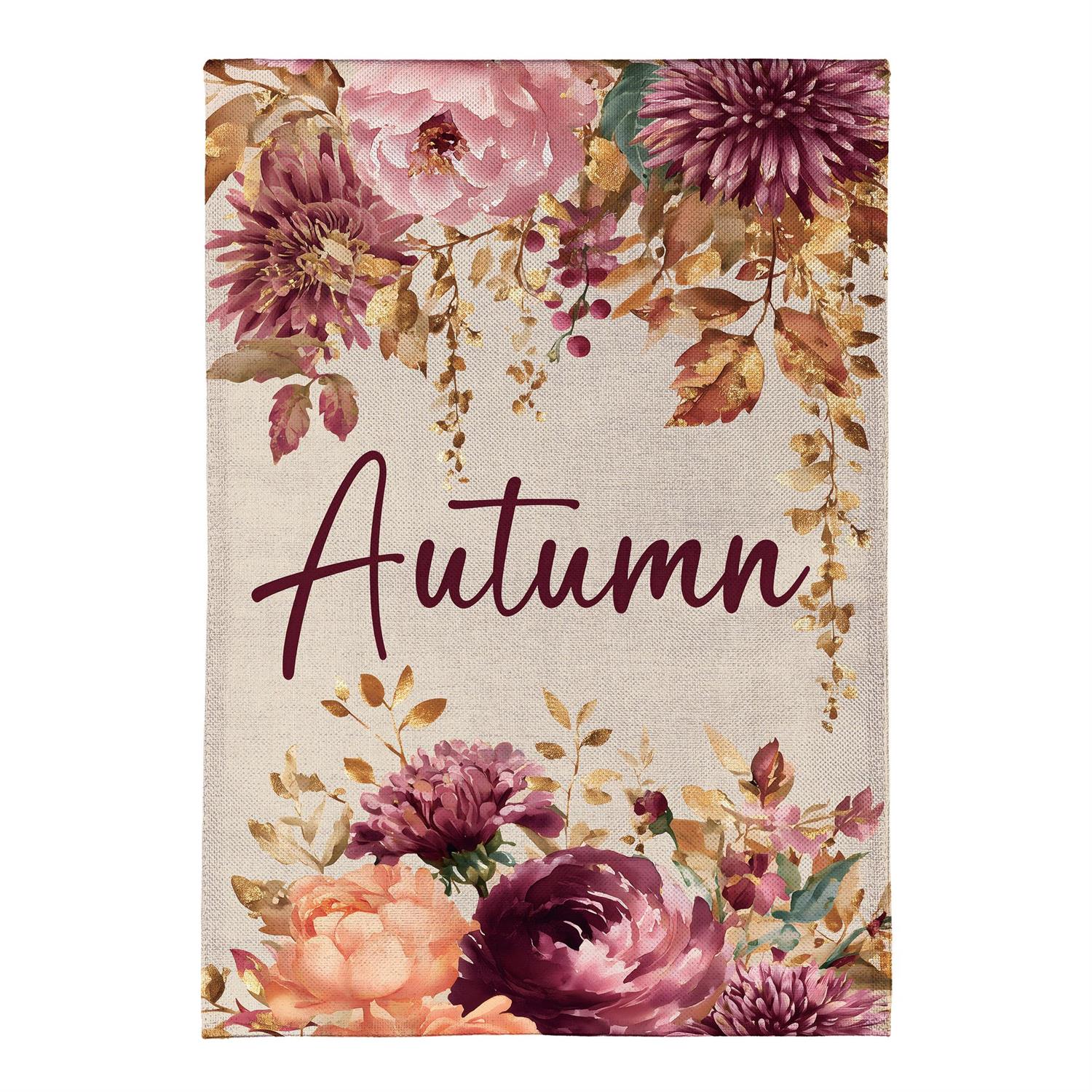 Autumn Florals Burlap Flag