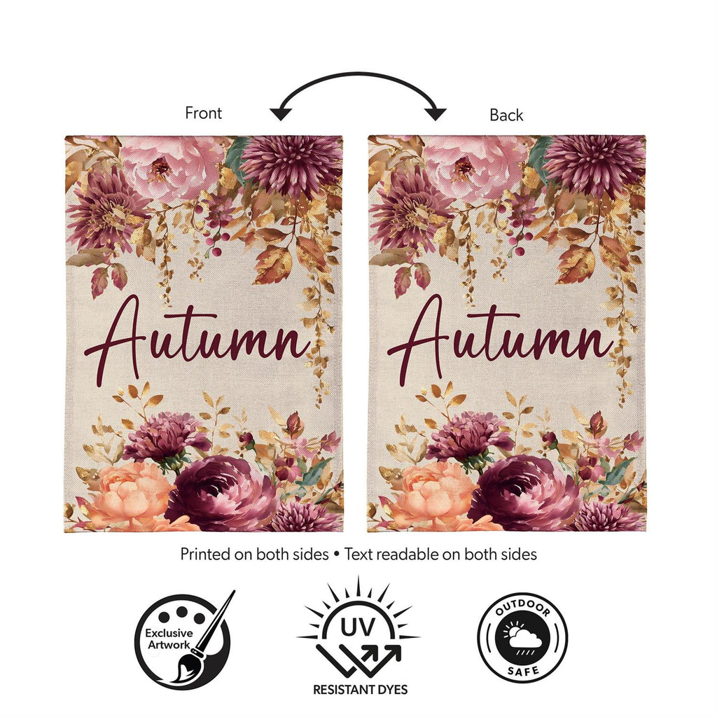 Autumn Florals Burlap Flag