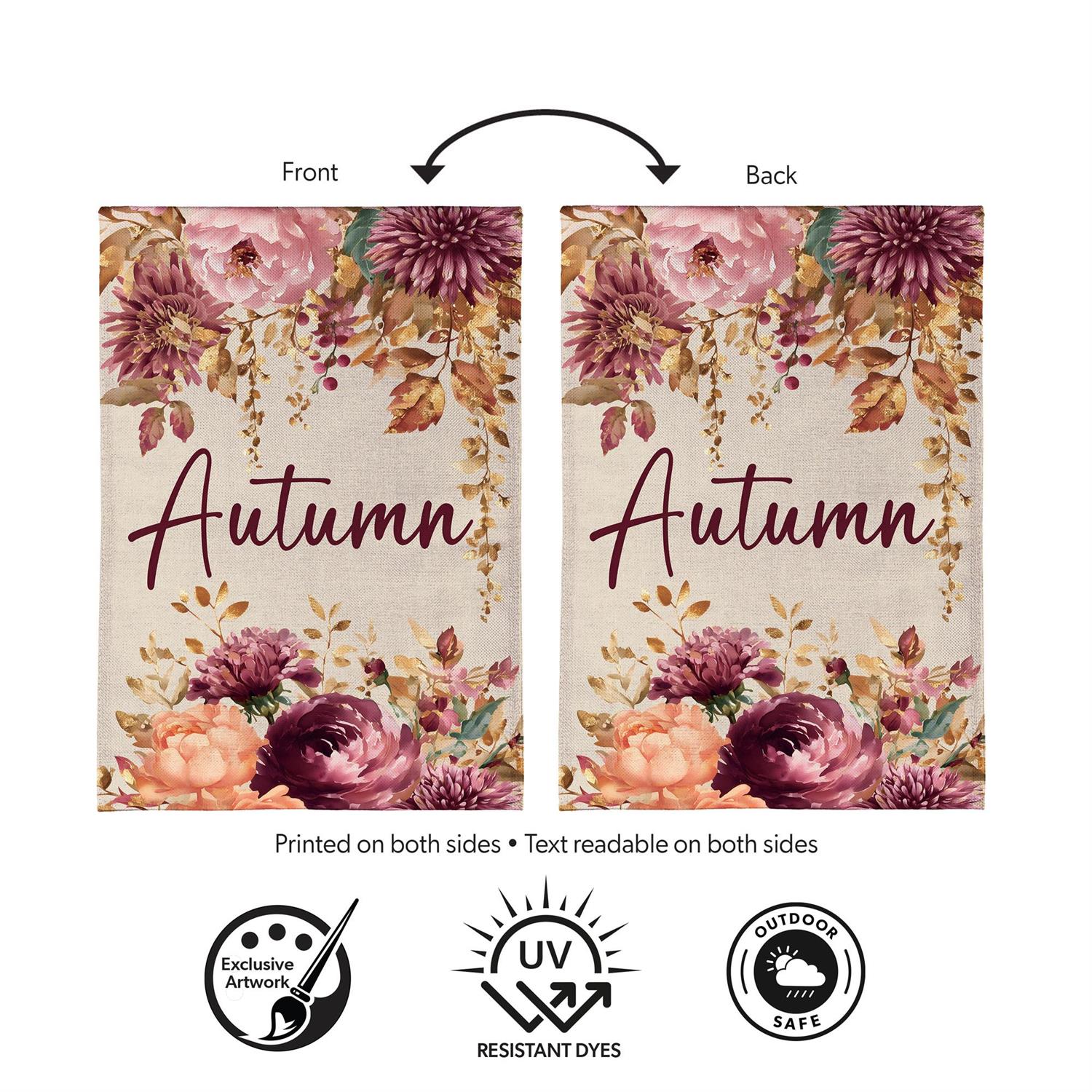 Autumn Florals Burlap Flag