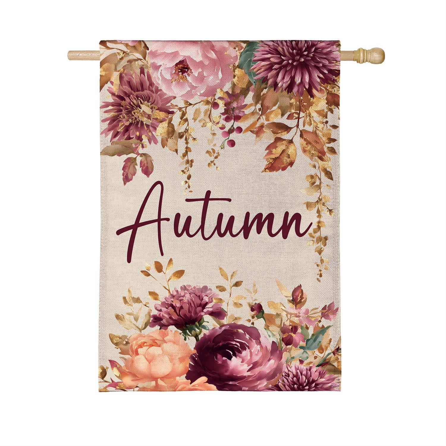 Autumn Florals Burlap Flag