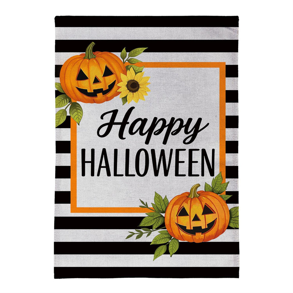 Happy Halloween Striped Jack O' Lanterns Burlap Flag
