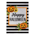 Happy Halloween Striped Jack O' Lanterns Burlap Flag