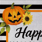 Happy Halloween Striped Jack O' Lanterns Burlap Flag