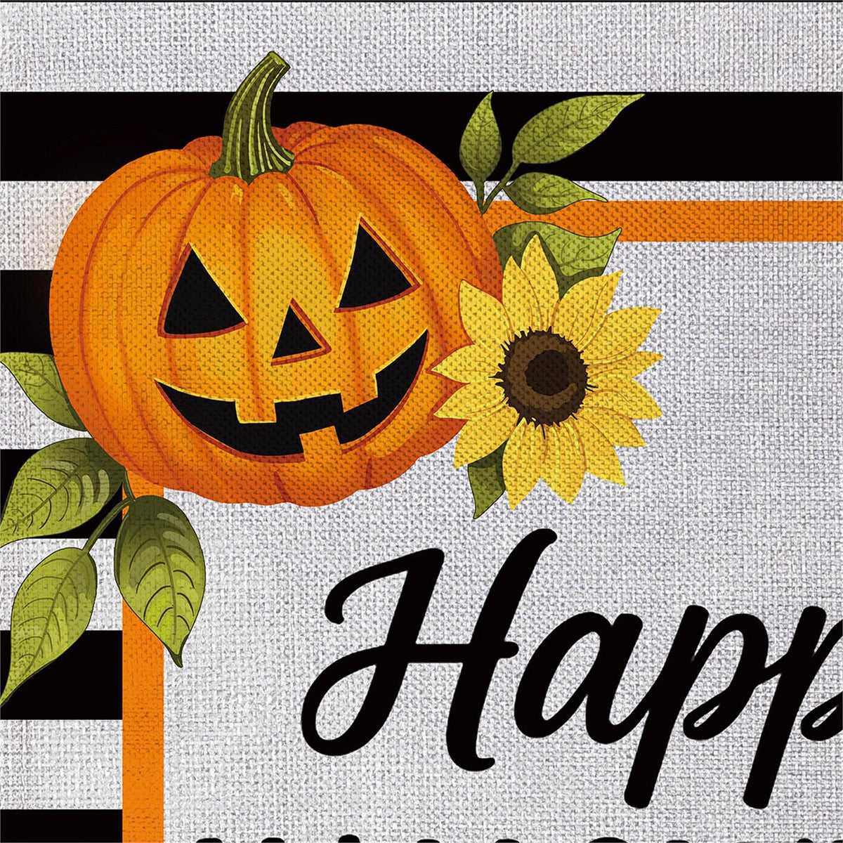 Happy Halloween Striped Jack O' Lanterns Burlap Flag