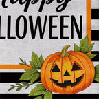 Happy Halloween Striped Jack O' Lanterns Burlap Flag