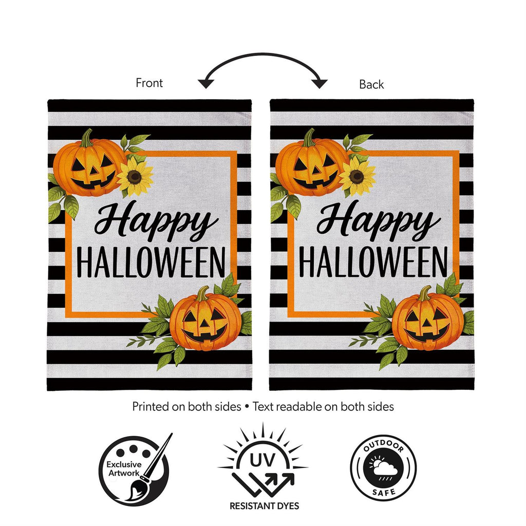 Happy Halloween Striped Jack O' Lanterns Burlap Flag