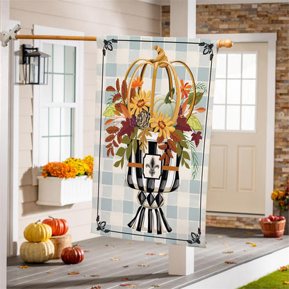 Courtly Check Fall Floral Burlap Flag