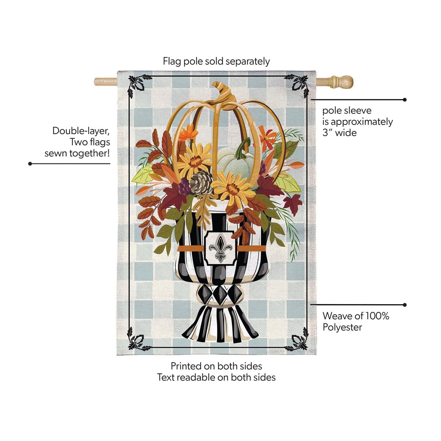 Courtly Check Fall Floral Burlap Flag