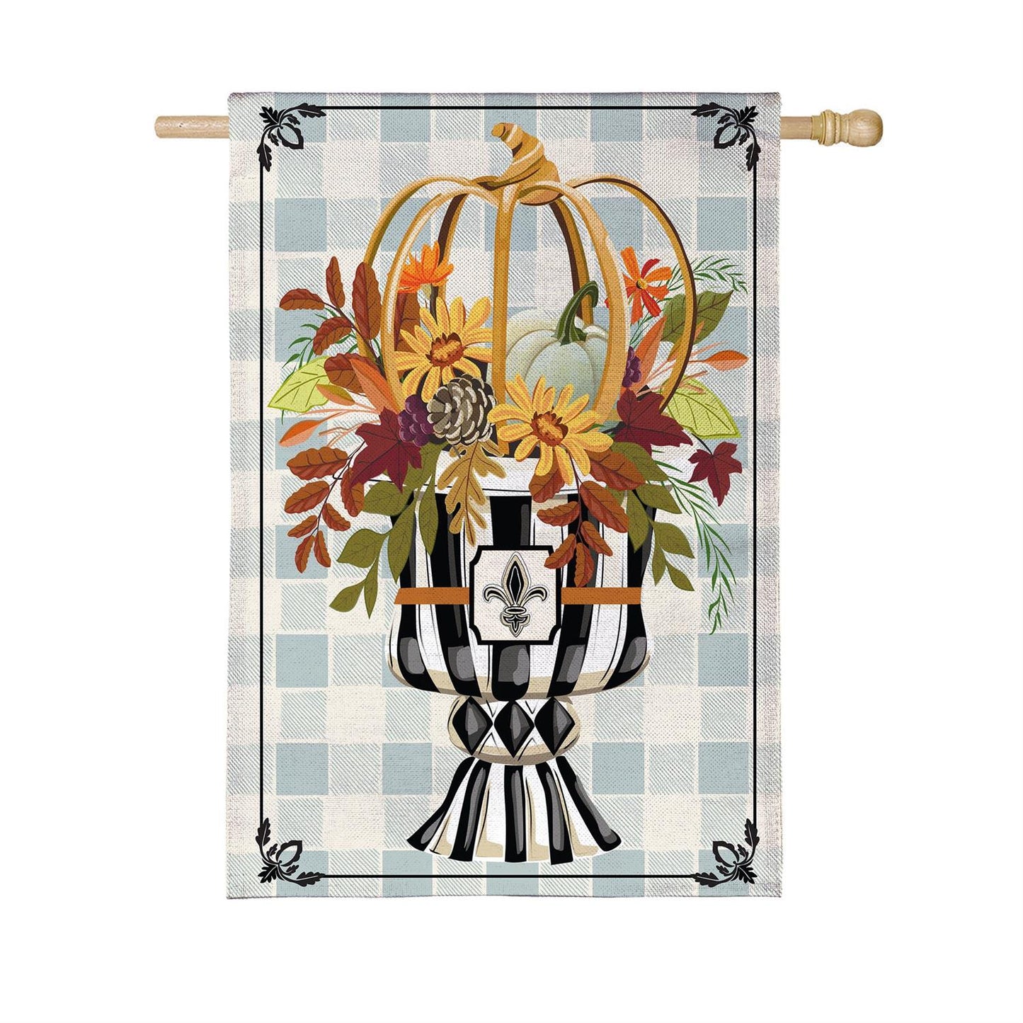Courtly Check Fall Floral Burlap Flag