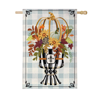 Courtly Check Fall Floral Burlap Flag