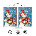 Merry Snowman With Cardinal Burlap Flag