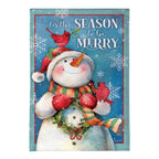Merry Snowman With Cardinal Burlap Flag