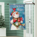 Merry Snowman With Cardinal Burlap Flag