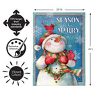 Merry Snowman With Cardinal Burlap Flag