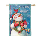 Merry Snowman With Cardinal Burlap Flag