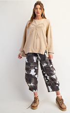 GINA BOW PATCH WASHED TERRY PULLOVER