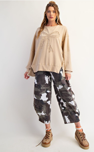 GINA BOW PATCH WASHED TERRY PULLOVER