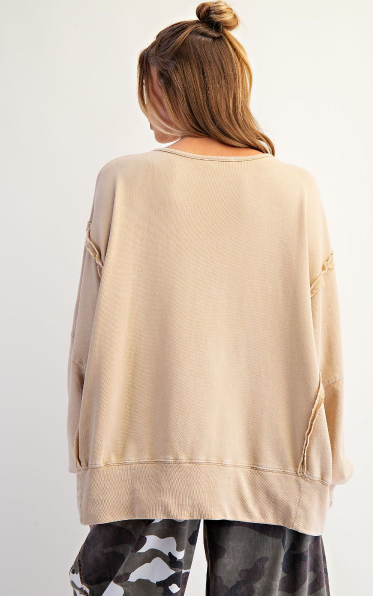 GINA BOW PATCH WASHED TERRY PULLOVER