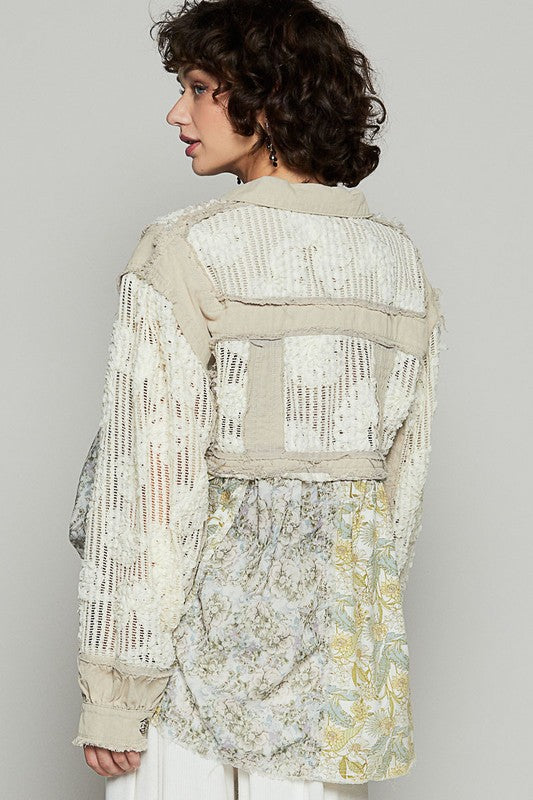Balloon sleeve A-line twill woven floral jacket