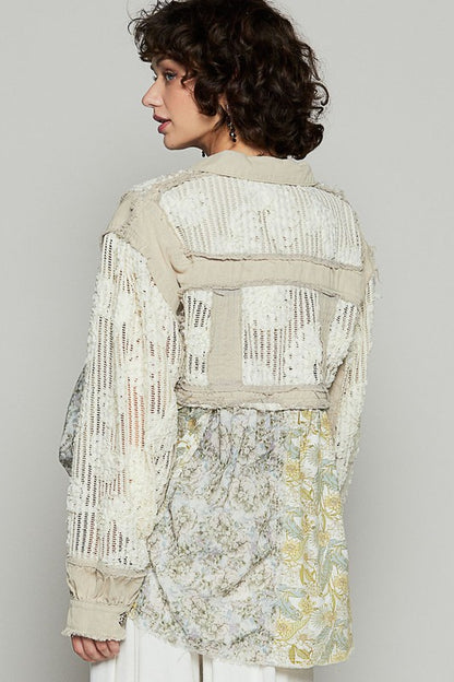 Balloon sleeve A-line twill woven floral jacket