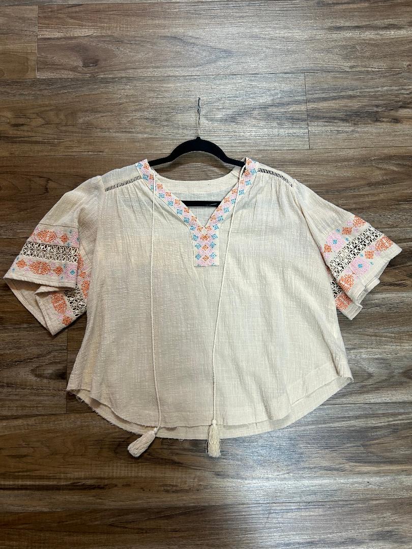 Short Sleeve Beige Patterned Top