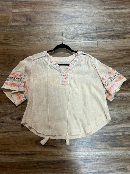 Short Sleeve Beige Patterned Top