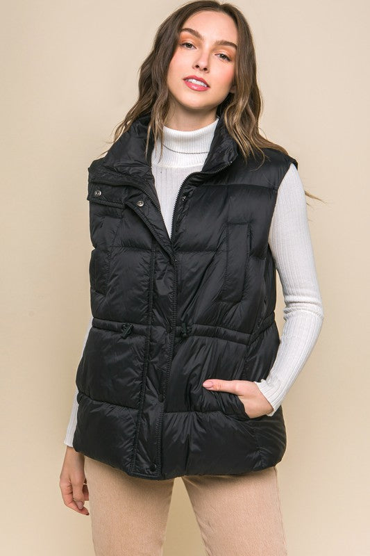 Zip Up Button Puffer Vest with Waist Toggles !