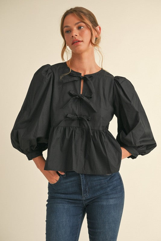 Betty Bow Ties Peplum 3/4 Sleeves Top