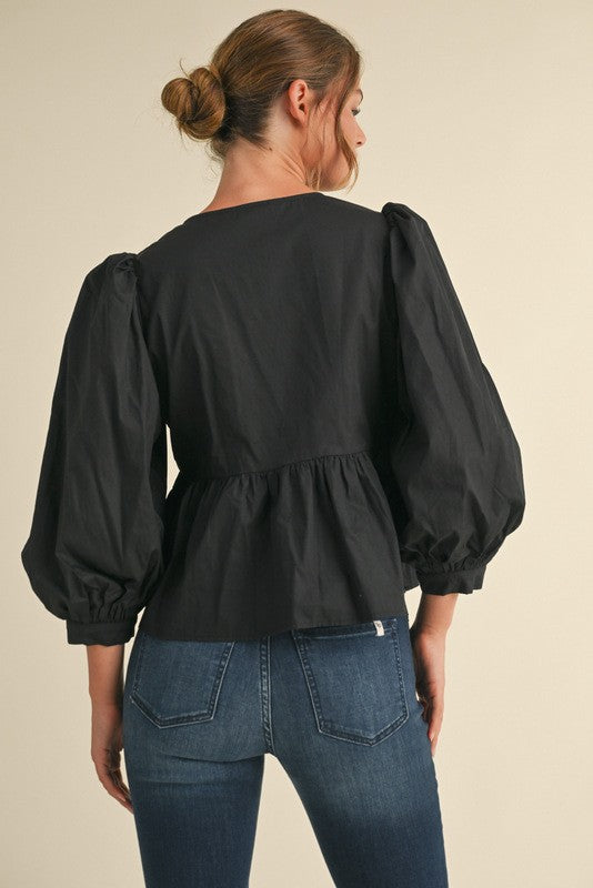 Betty Bow Ties Peplum 3/4 Sleeves Top