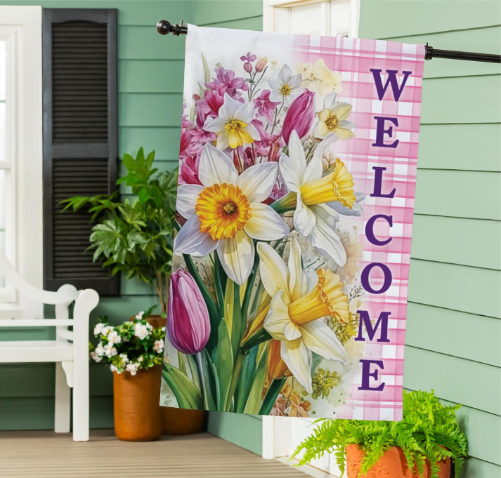 Blooming Buttercups Burlap Flag
