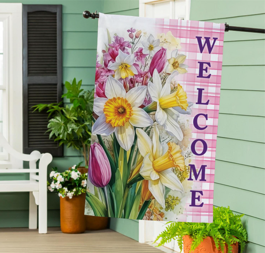 Blooming Buttercups Burlap Flag