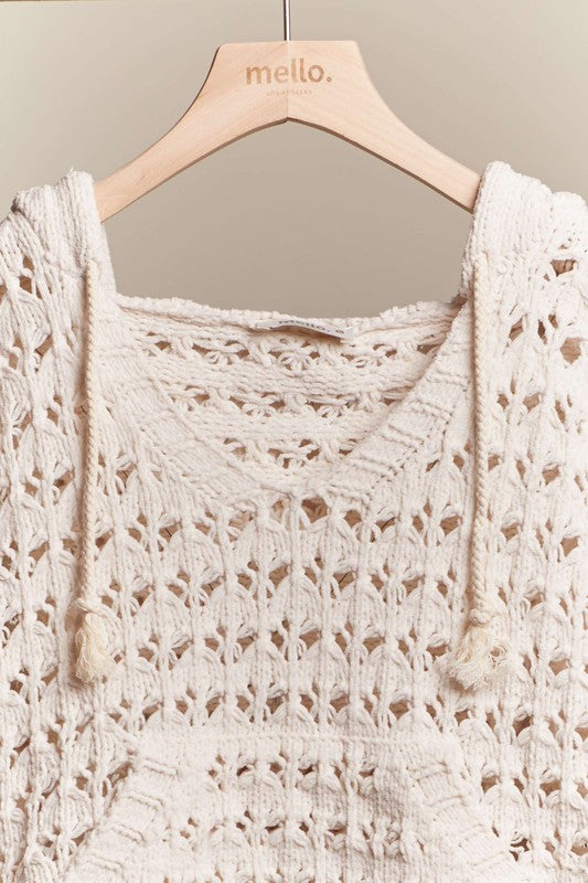 Boat Neck Hooded Crochet Bolero Sweater