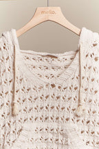 Boat Neck Hooded Crochet Bolero Sweater