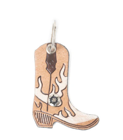 Boot Scootin’ Charm Leather Key Fob in Bronco Beige