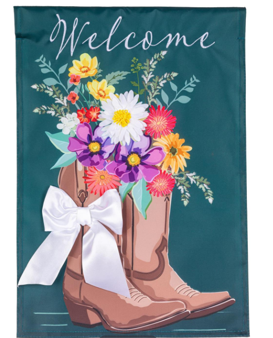 Boots And Bow Floral Applique Flag