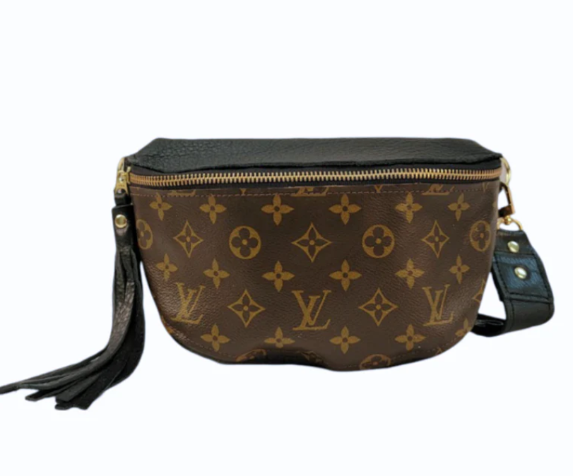 Britt Belt Bag in Black Leather | Upcycled LV Full Front