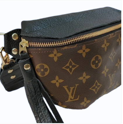 Britt Belt Bag in Black Leather | Upcycled LV Full Front