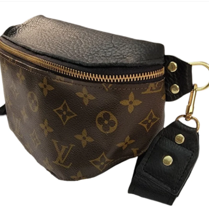 Britt Belt Bag in Black Leather | Upcycled LV Full Front
