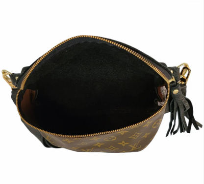 Britt Belt Bag in Black Leather | Upcycled LV Full Front