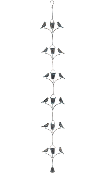 Bronze Patina Bucket with Birds Rain Chain