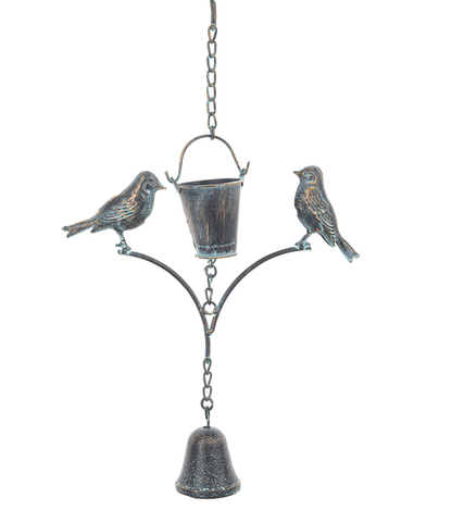 Bronze Patina Bucket with Birds Rain Chain