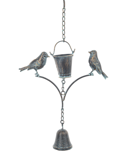 Bronze Patina Bucket with Birds Rain Chain