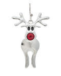 Brushed Silver Bobble Red Gem Nose Reindeer Earring