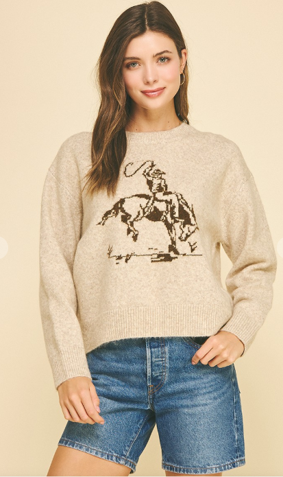 Buckin Cowboy Graphic Crew Sweater