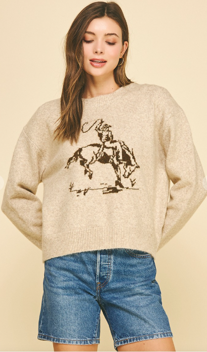 Buckin Cowboy Graphic Crew Sweater