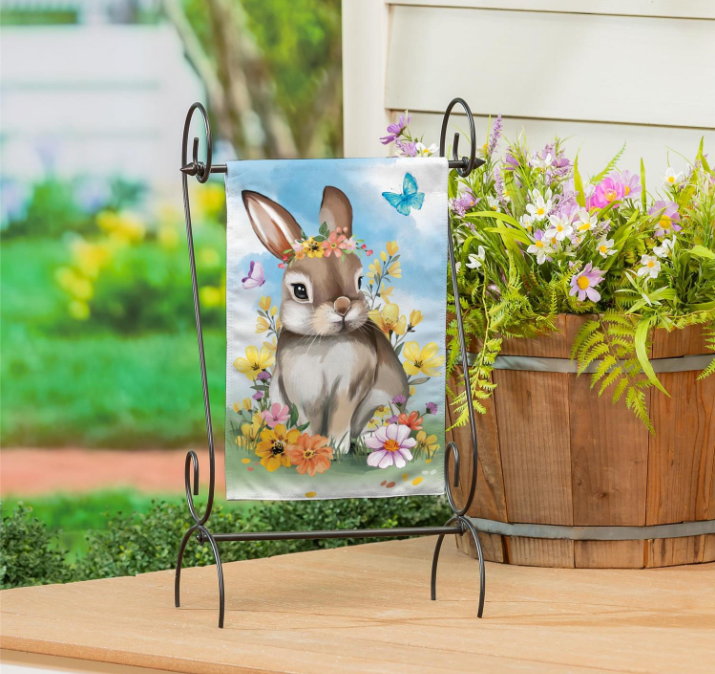 Bunny Blooms Floral Burlap Flag