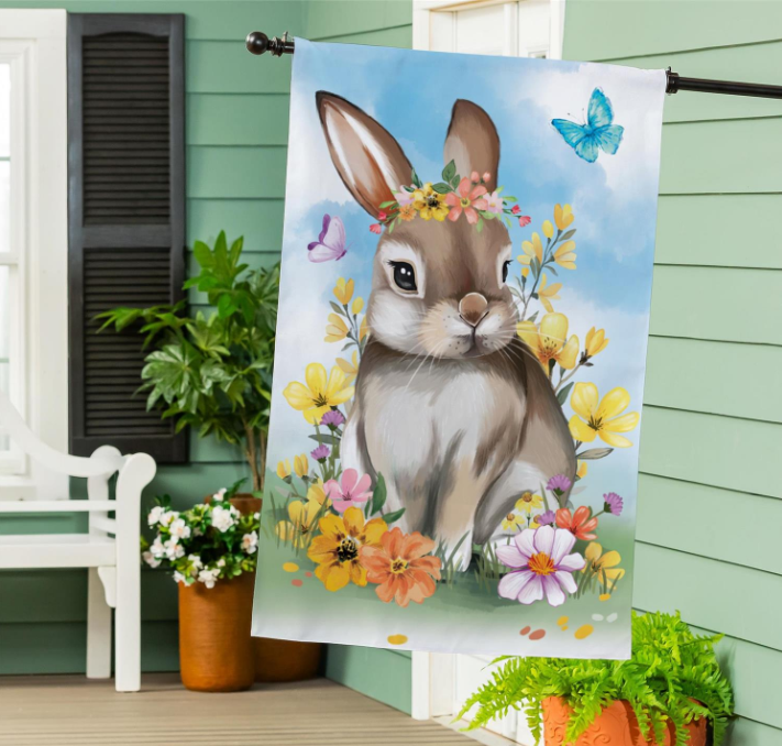 Bunny Blooms Floral Burlap Flag