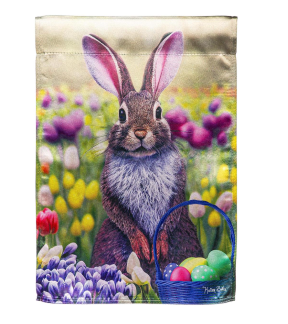 Bunny in Tulip Field Lustre Flag