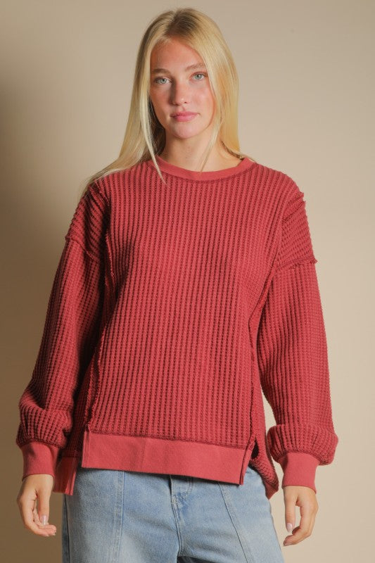 Elise Oversized Waffle Knit Casual Top
