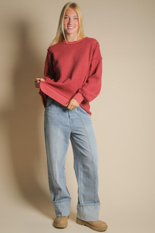 Elise Oversized Waffle Knit Casual Top